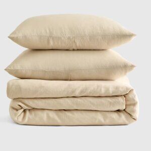 Quince Queen European Linen Duvet Cover Set Oat NWOT
